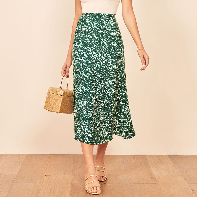 Lange Röcke für Frauen Vintage Blumendruck Rock Elegante Bürodame Hohe Taille Röcke Damen Sommer Chiffon Midirock