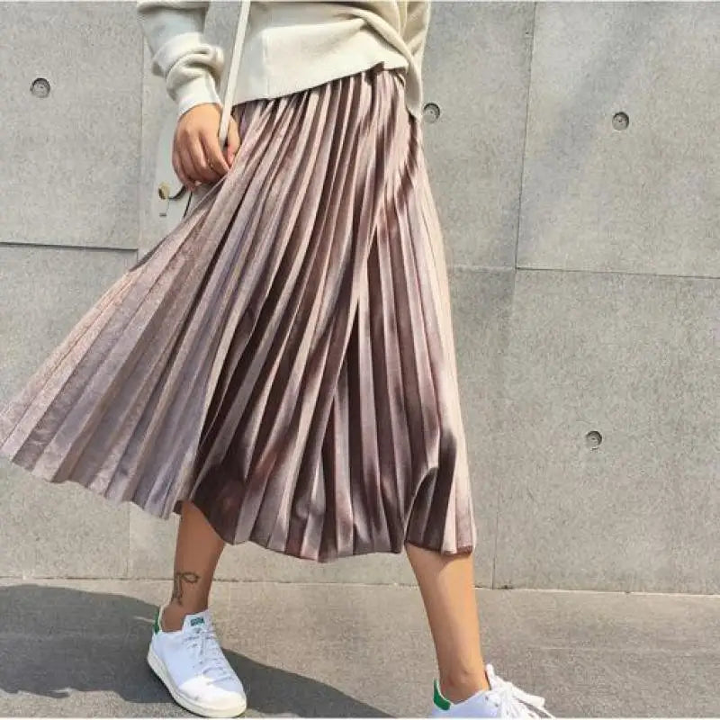 2024 New Autumn And Winter High Waisted Skinny Female Velvet Skirt Pleated Skirts Pleated Skirt Free Shipping