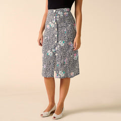 Röcke Damen Sommer Blumendruck Chiffon Midirock Hohe Taille Hinten Binden Knopfleiste Vintage Eleganter Bleistiftrock Kleidung