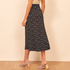 Damenröcke Elegante Vintage-Röcke mit Blumendruck für Damen, Reißverschluss hinten, hohe Taille, Midirock, modische Damenkleidung, Faldas