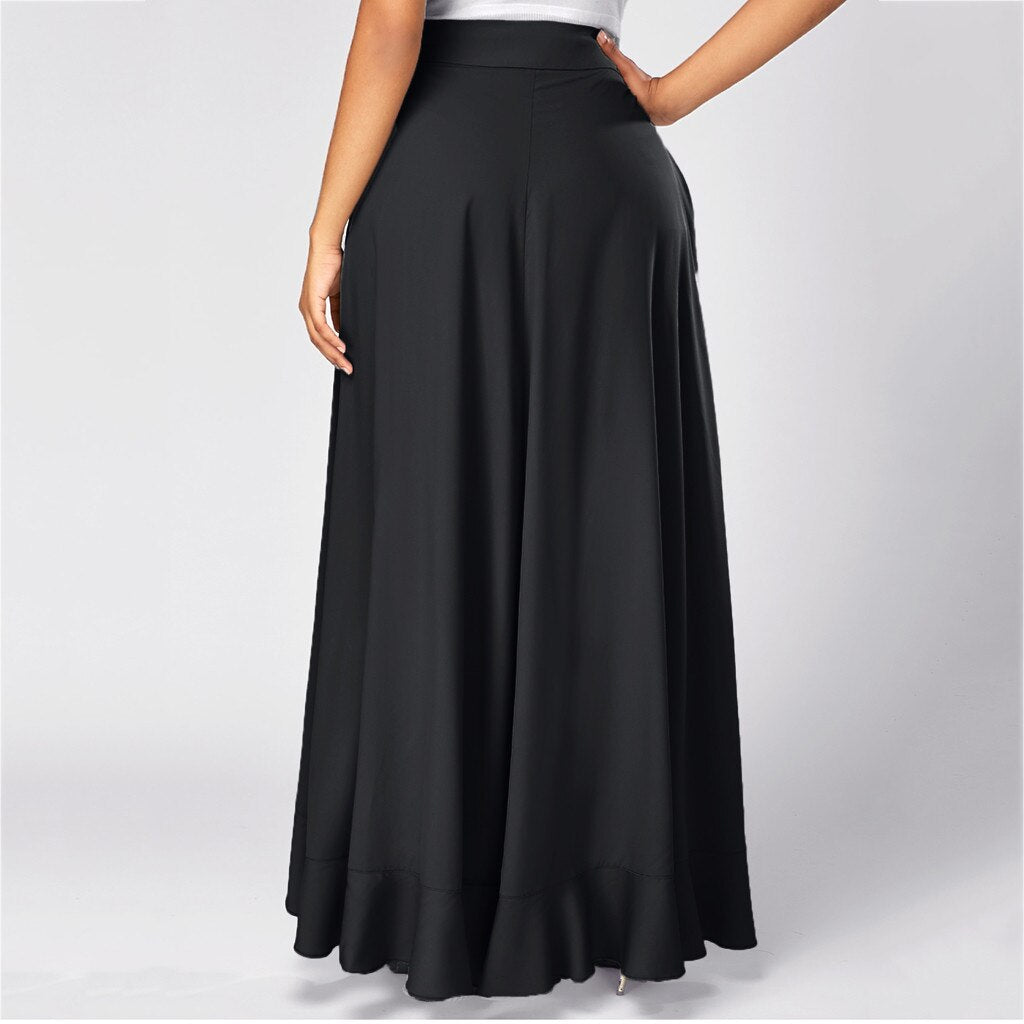 Damenhose mit Rock, Rüschengürtel, elegante Hose mit hoher Taille, unregelmäßig, locker, reine Farbe, Frühling/Herbst, lässige Hose