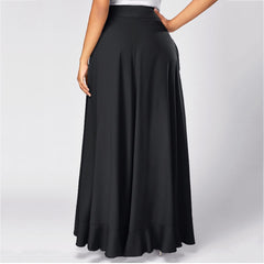 Damenhose mit Rock, Rüschengürtel, elegante Hose mit hoher Taille, unregelmäßig, locker, reine Farbe, Frühling/Herbst, lässige Hose