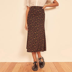 Röcke Damen Midi Eleganter Vintage Blumenrock Damen Kleidung Reißverschluss Hinten Hohe Taille A-Linie Schlank Lang Sommerrock Kleidung