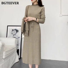 Herbst Winter 3 Stück Strickset Damen O-Ausschnitt Westen &amp; Pullover &amp; Side Split Röcke 2022 Warmes Damenpullover Set