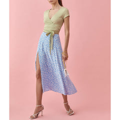 Lange Röcke Damen Midi Elegant Urlaub Strand Blumendruck Sommerrock Hohe Taille A-Linie Seitenschlitzrock Damenkleidung