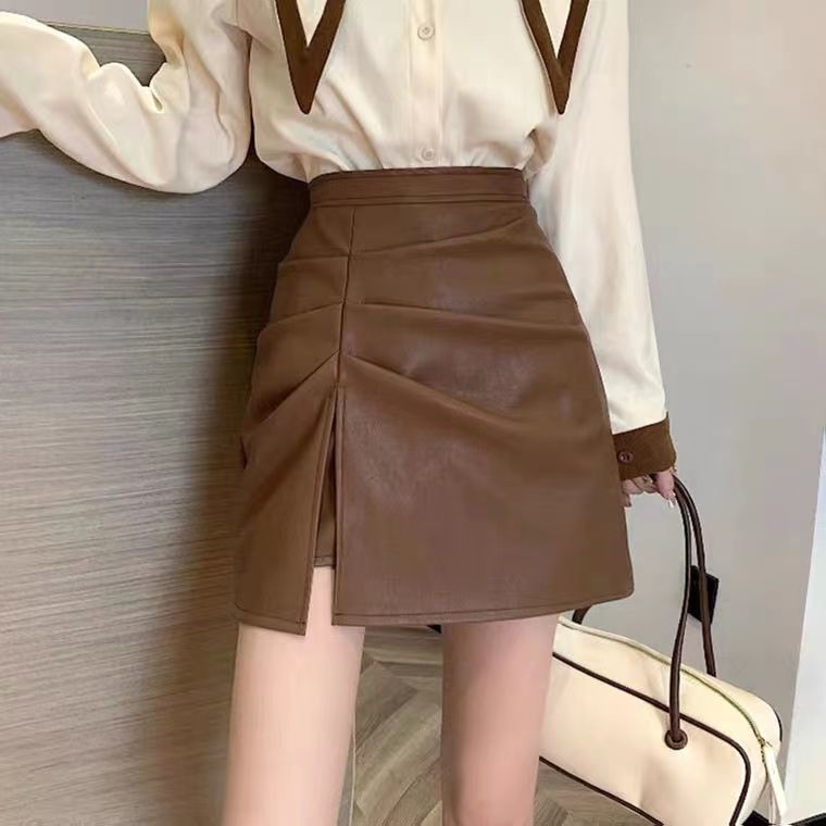 Back to college Mini Skirt Women Irregular PU Sexy Slim Party Feminino Cozy Ins Design Korean Style Side-Slit Simple Solid All-Match Leisure New