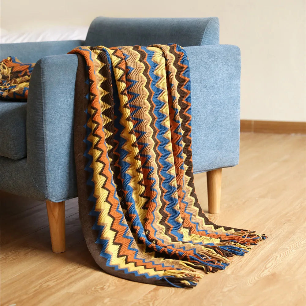 Textile City Bohemia Style Knitted Blanket Winter Warm Comfy Pashmina Tassels Throw Hotel Sofa Decoration Bedspread 130x230cm