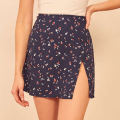 Skirts Womens Chiffon Vintage Floral Print Summer Skirt Women Side Slit High Waist A Line Mini Skirt Sexy Woman Skirts