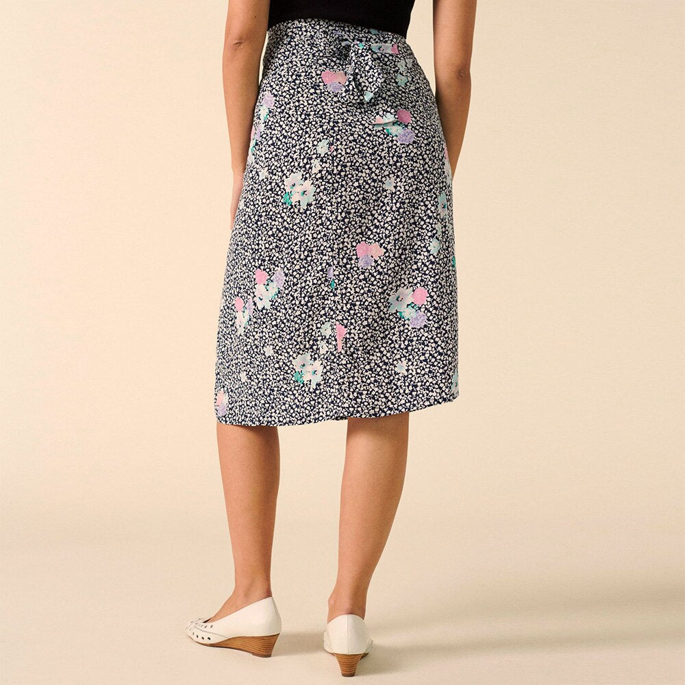 Röcke Damen Sommer Blumendruck Chiffon Midirock Hohe Taille Hinten Binden Knopfleiste Vintage Eleganter Bleistiftrock Kleidung