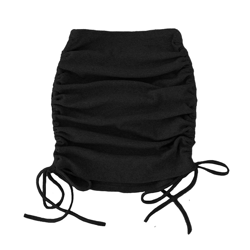 woman skirts harajuku 2024 spring autumn period ladies knitting thread side draw string elastic sexy skirts womens