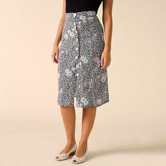 Röcke Damen Sommer Blumendruck Chiffon Midirock Hohe Taille Hinten Binden Knopfleiste Vintage Eleganter Bleistiftrock Kleidung