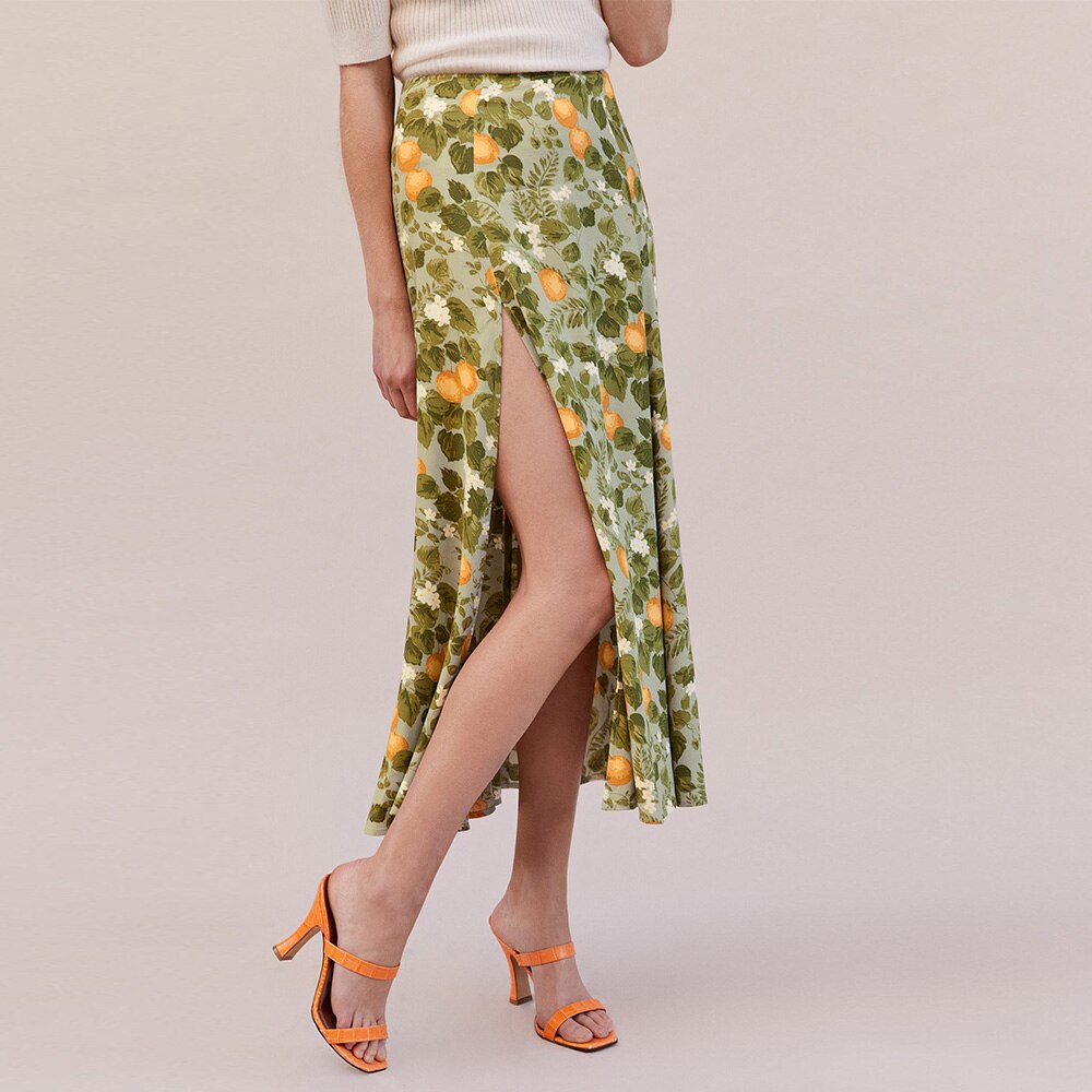Sommer Lange Röcke Frauen Neue Elegante Vintage Gedruckt Midi Rock Frauen Sexy Party Seite Hoher Schlitz Hohe Taille A Linie rock