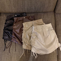 Leather Skirts Women Fashion Sexy High Waist Drawstring Pack Hip Skirt Mini 2022 Ladies Autumn New Black Lace-Up Skirt For Woman