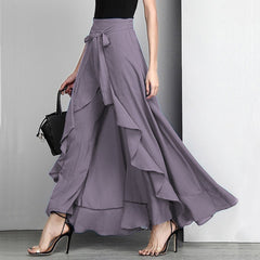 Damenhose mit Rock, Rüschengürtel, elegante Hose mit hoher Taille, unregelmäßig, locker, reine Farbe, Frühling/Herbst, lässige Hose