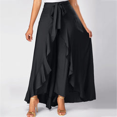 Damenhose mit Rock, Rüschengürtel, elegante Hose mit hoher Taille, unregelmäßig, locker, reine Farbe, Frühling/Herbst, lässige Hose