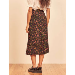 Röcke Damen Midi Eleganter Vintage Blumenrock Damen Kleidung Reißverschluss Hinten Hohe Taille A-Linie Schlank Lang Sommerrock Kleidung