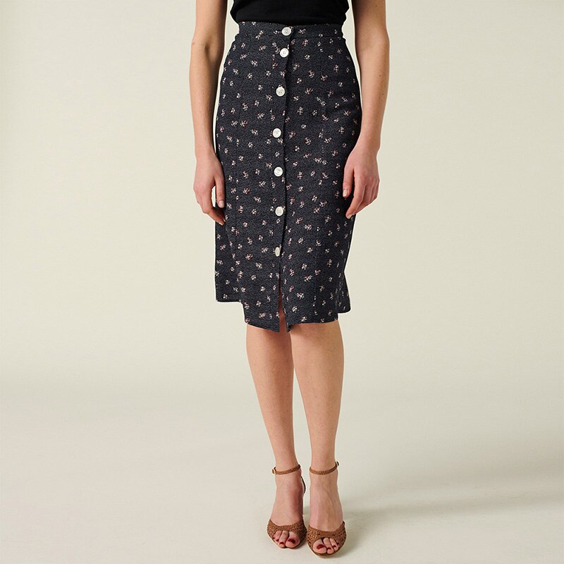 Röcke Damen Sommer Blumendruck Chiffon Midirock Hohe Taille Hinten Binden Knopfleiste Vintage Eleganter Bleistiftrock Kleidung