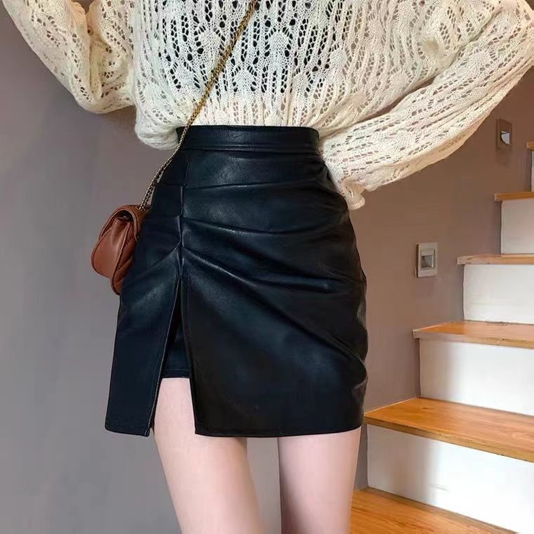 Back to college Mini Skirt Women Irregular PU Sexy Slim Party Feminino Cozy Ins Design Korean Style Side-Slit Simple Solid All-Match Leisure New