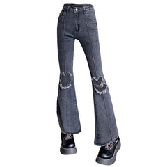 Heart Cut Out Grunge Flare Jeans