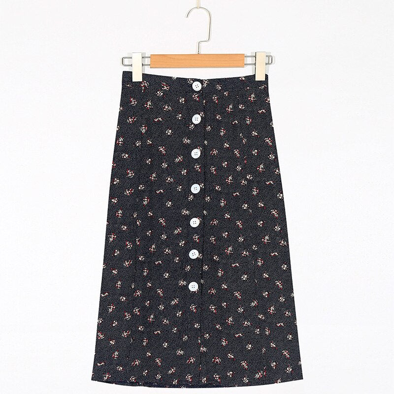 High Waist Midi Pencil Skirts Womens Vintage Dot Summer Skirt Wonen Button Chiffon Women Skirt Summer Woman Skirts