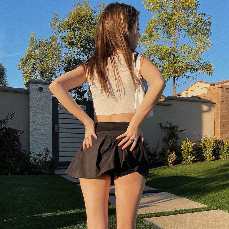 Pastel Goth High Waist Micro Skirt Punk style E-girl Aesthetics Patchwork A-line Black Skorts Cute Streetwear Y2K Short Bottoms