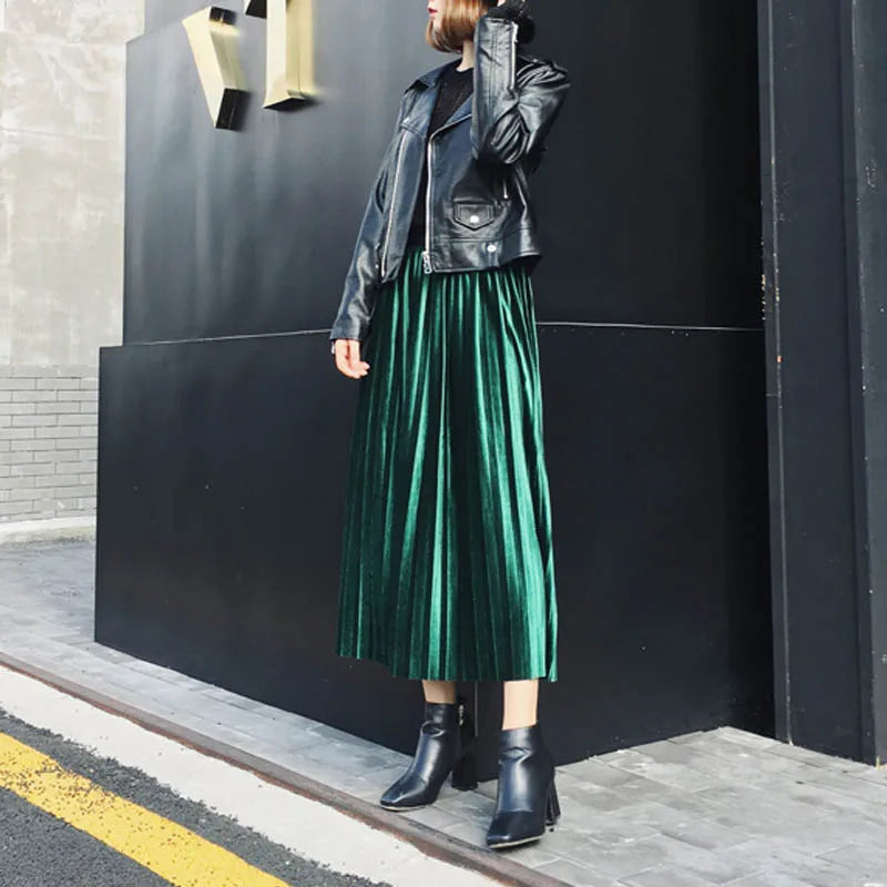 2024 New Autumn And Winter High Waisted Skinny Female Velvet Skirt Pleated Skirts Pleated Skirt Free Shipping