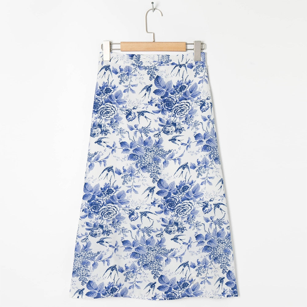 Sommerrock Strandurlaub Lässiger Daisy-Blumenrock Hohe Taille Eleganter Midirock Damenkleidung Reißverschluss Hinten Lange Röcke