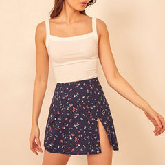 Skirts Womens Chiffon Vintage Floral Print Summer Skirt Women Side Slit High Waist A Line Mini Skirt Sexy Woman Skirts