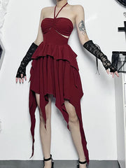 Neckholder Sexy Ärmellos Gerafftes Bodycon Asymmetrisches A-Linien-Saum Party Cocktail Minikleid