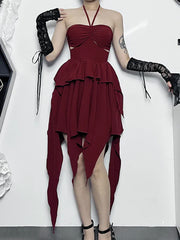 Neckholder Sexy Ärmellos Gerafftes Bodycon Asymmetrisches A-Linien-Saum Party Cocktail Minikleid