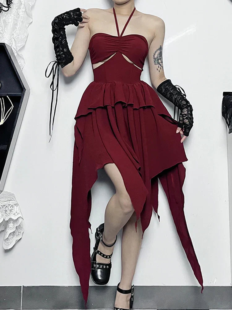 Neckholder Sexy Ärmellos Gerafftes Bodycon Asymmetrisches A-Linien-Saum Party Cocktail Minikleid