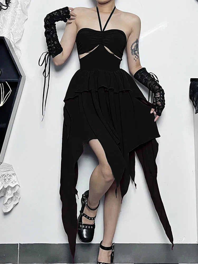 Neckholder Sexy Ärmellos Gerafftes Bodycon Asymmetrisches A-Linien-Saum Party Cocktail Minikleid