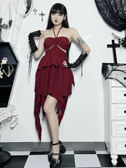 Neckholder Sexy Ärmellos Gerafftes Bodycon Asymmetrisches A-Linien-Saum Party Cocktail Minikleid
