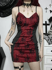 Gothic Lace Harajuku Y2K Spaghettiträger Bodycon Flare Ärmel rückenfreies E-Girls Kleid