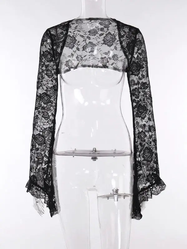 Gothic Lace Harajuku Y2K Spaghettiträger Bodycon Flare Ärmel rückenfreies E-Girls Kleid