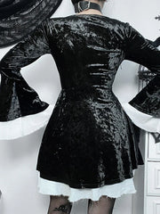 InsGoth Gothic Lace Up Velvet Queen Renaissance Medieval Witch Vintage Cosplay Party Dress