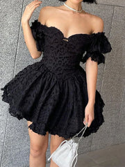 Gothic Lolita Damen Vintage High Waist Schwarzes Ballkleid Goth Puffärmel V-Ausschnitt Kleid