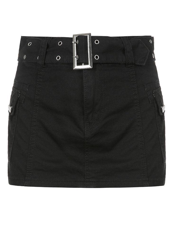 2024 y2k Low rise denim mini skirt with buckle belt