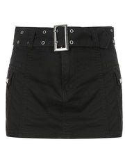 2024 y2k Low rise denim mini skirt with buckle belt