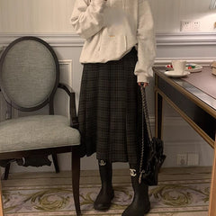 90s fashion Internet Celebrity Homemade Retro Plaid Pleated Skirt Women's Spring and Autumn New Preppy Style High Waist Slimming A- line Skirt