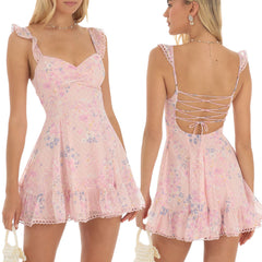 Homecoming-Kleider Kleid Heißer Verkauf Floral Schlank Elegant Kurzer Rock Rückenfreier Spitzenoverall Kurzer Rock für Frauen 3410
