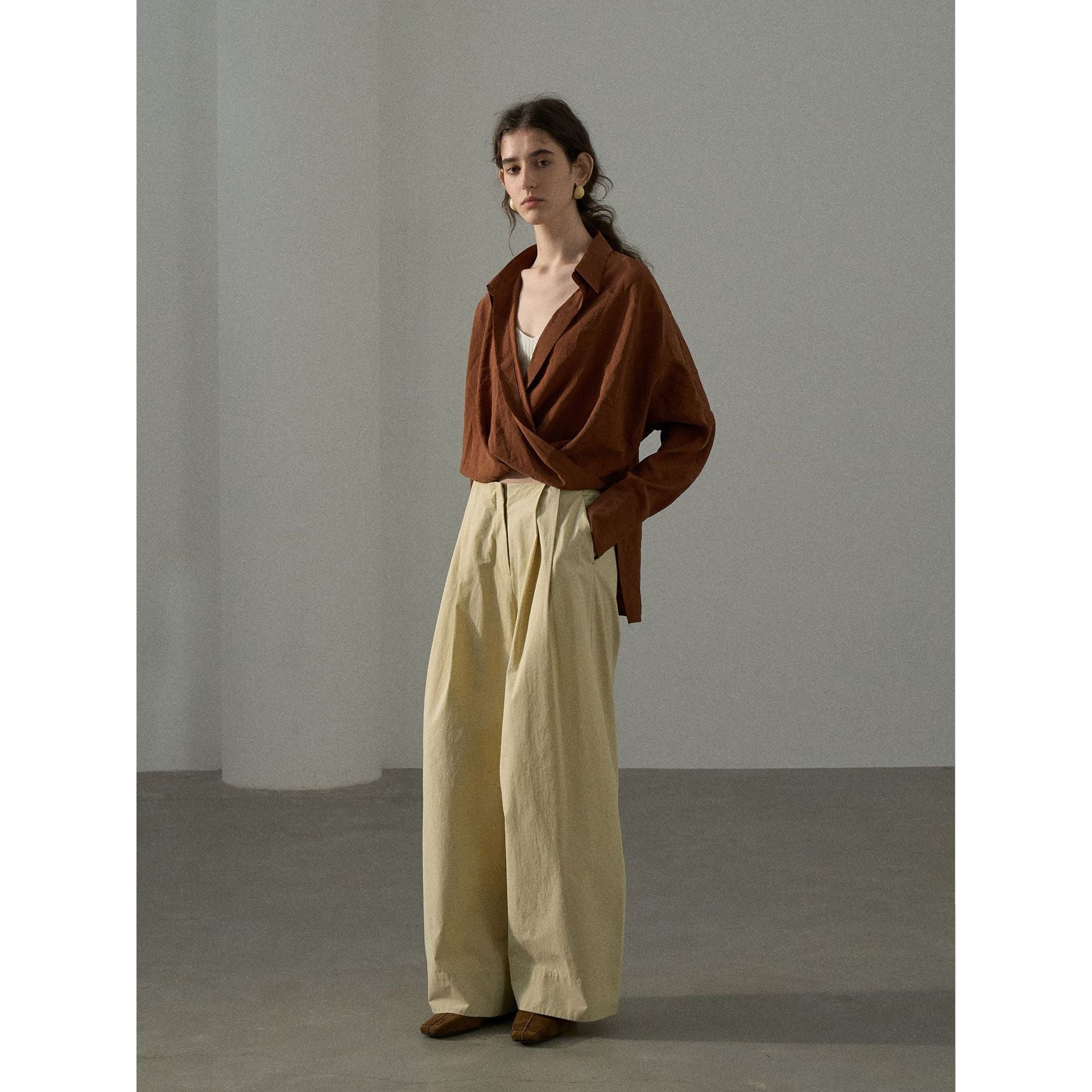 Hipster-Kleid, um zu beeindrucken Herbst Neue Pendler Nachahmung Kupfer Ammoniak Kreuz Schlank Abnehmen Top Shirt
