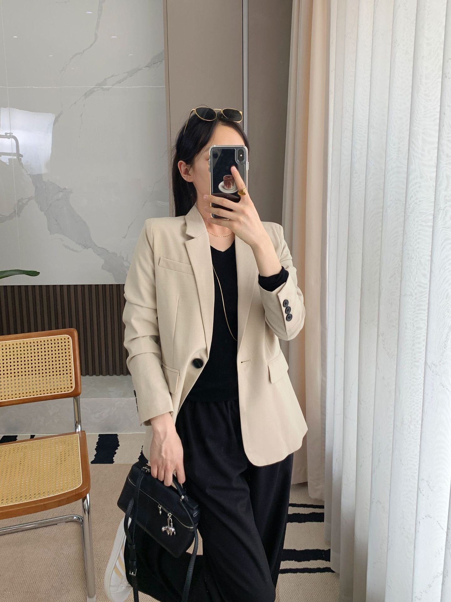 Business-Outfit für Damen Th Home Leichter Luxus! Dreidimensional geschnittene Wollmischung Slim Fit Schlankmachender Anzug mit einem Knopf Jacke Rock Anzug Damen