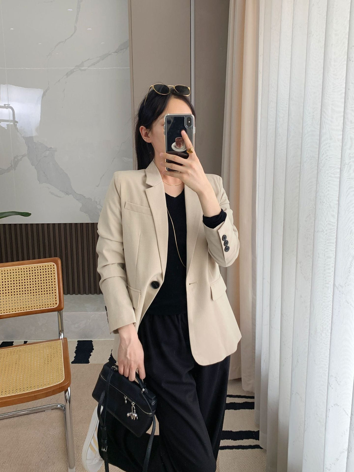 Business-Outfit für Damen Th Home Leichter Luxus! Dreidimensional geschnittene Wollmischung Slim Fit Schlankmachender Anzug mit einem Knopf Jacke Rock Anzug Damen