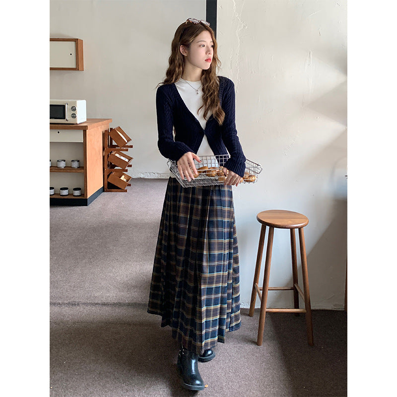90er-Jahre-Mode Retro Preppy Style Plaid Kleiner Plaidrock Damen Frühherbst Schlankheits-Mittellanger Faltenrock