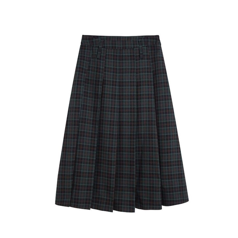 90s fashion Internet Celebrity Homemade Retro Plaid Pleated Skirt Women's Spring and Autumn New Preppy Style High Waist Slimming A- line Skirt