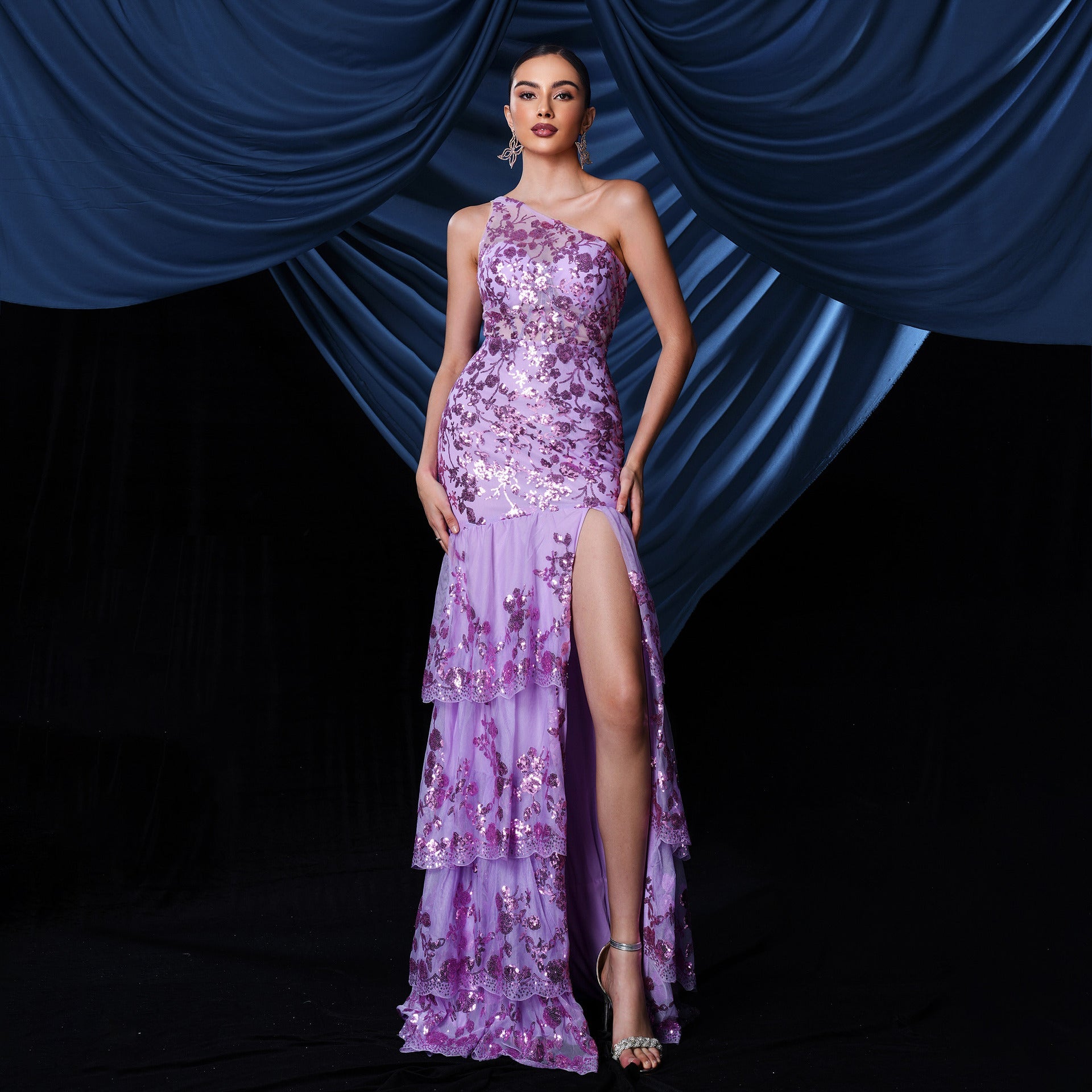 Homecoming-Kleider Ärmellos Elegant One-Shoulder Schrägkragen Sexy Langes Pailletten-Bankett-Abendkleid Brautjungfernkleid Kleid Damen