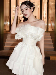 Kleid Vietnam Designer Dreidimensionales Plissee-Fächer-Netz-Kuchenrock-Party-Taille-Tube-Top-Kleid 30008