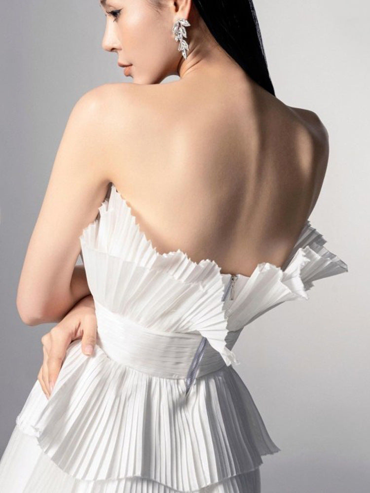 Kleid Vietnam Designer Dreidimensionales Plissee-Fächer-Netz-Kuchenrock-Party-Taille-Tube-Top-Kleid 30008