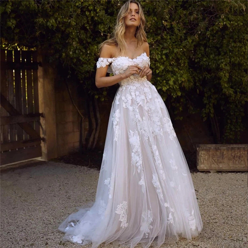 cybergoth dress to impress Wedding Dress 2025 Summer Women Lace Applique Sweetheart off Shoulder Backless Princess Bridal Party off Shoulder Wedding Dress